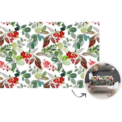 Kerst Tafelkleed - Kerstmis Decoratie - Tafellaken - Bessen - Kerst - Waterverf - 200x130 cm - Kerstmis Versiering