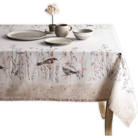 Tafelkleden 100% katoen 160 cm x 220 cm decoratief vierkant tafelkleed wasbaar tafelkleed voor moederdaggeschenken feestdagendiner Meadow Florals - bruin - lente/zomer