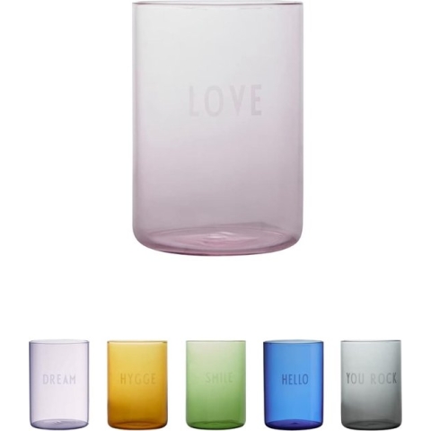 Favoriete glazen, design waterglazen, kleurrijk, 350 ml, gekleurde glazen in 4 kleuren, vaatwasmachinebestendig, kleurrijke glazen, perfect als waterglazen, sapglazen of cocktailglazen