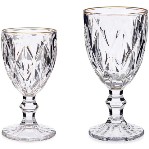 Vivalto Wijnglazen set - 12x - kristal look - gouden rand - 254 ml - 330 ml