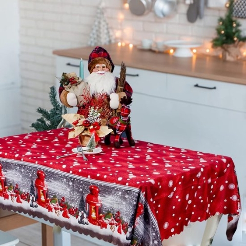 Kersttafelkleed, 180 x 150 cm, rood kerstsneeuwvlokkenpatroon, wasbaar, voor familiediners en kerstfeesten (sneeuwvlok, 180 x 150 cm)