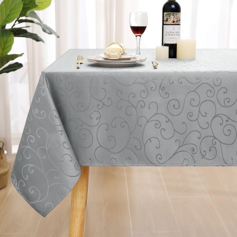 Tafelkleed afwasbaar, rechthoekig, 100 x 140 cm, polyester, tafelkleed, jacquard, tafellinnen, ornamenten, vuilafstotend, onderhoudsvriendelijk, grijs