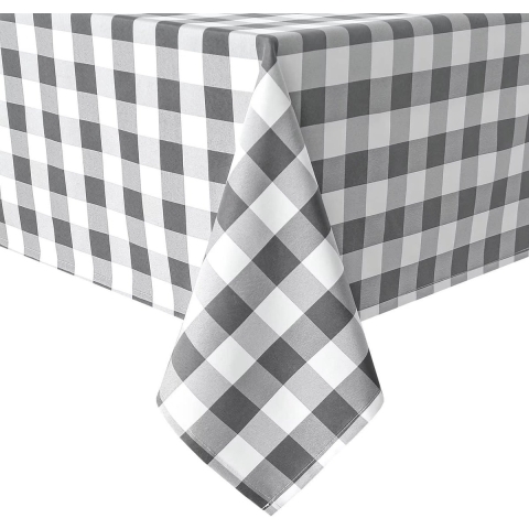 Geruit vierkant tafelkleed van polyester, vuilafstotend, waterafstotend en kreukvrij, wasbaar tafelkleed voor eetkamer, feest, tuin, 130 x 220 cm, grijs en wit