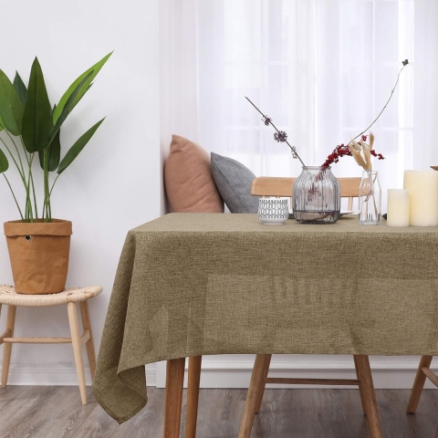Linnen Look Tafelkleed Waterdicht Rechthoekige Afveegbaar Tafelloper Lotuseffect voor Festival Partij Taupe 130x280cm