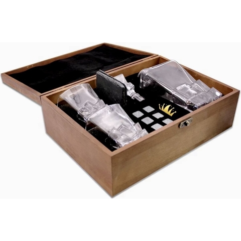 Limited Whiskey Karaf Set - 2 Whiskey Glazen Set - 8 Whiskey Stones - 2 Leistenen Onderzetters - Luxe Whisky Cadeauset - Decanteer Karaf Set