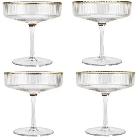 Cocktail glazen - 4 stuks - Doorzichtig met goud randje - Feestdagen - Martini - Mojito - Drink glas - Drinkglazen - Aestetic - Kerst - Champagne - cadeau - sinterklaas