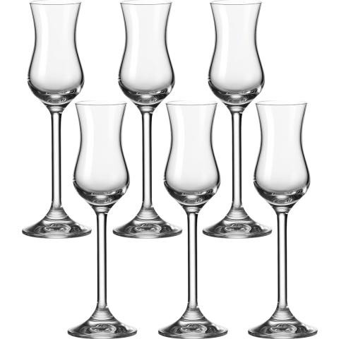 Leonardo Daily Grappa, 063319, borrelglas met steel, vaatwasmachinebestendige digestief-glazen, set van 6, 10 cl,