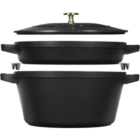 STaub Set Cocotte 24 cm rond + grill pan zwart