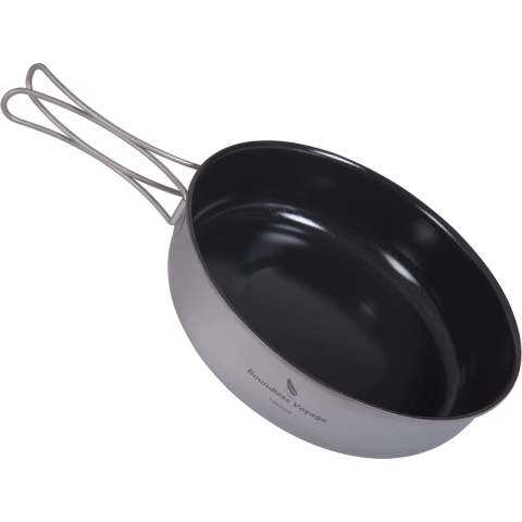 Boundless Voyage - Titanium - Koekenpanplaat - Schaal Met Inklapbare Handgreep - Camping - Picknick Koekenpan - Bakplaat - Servies - Titanium Antiaanbakpan - Ti2067C - (Large) - Potten & Pannen - Grillpannen