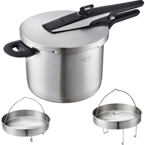 Silberthal RVS Snelkookpan 6L - Met 2 Inzetstukken - Gas - Inductie - Electrisch - Pressure Cooker