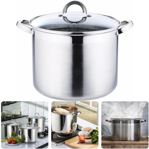 Cheqo® XL Soeppan - 12 Liter - Voor Alle Warmtebronnen - Inductie - Kookpan - Gelijkmatige Warmteverdeling - RVS - Diameter 28 cm - Vaatwasserbestendig - Glazen Deksel - Ergonomische Handgrepen