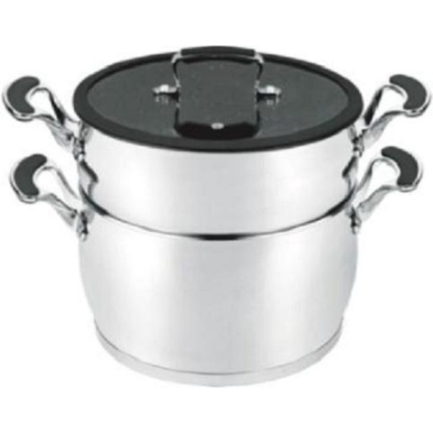 Royal Swiss Stoompan RVS - Couscous Pan - 12 Liter -  Couscous Maker - Marmeren Coatingpan- met Platte Deksel