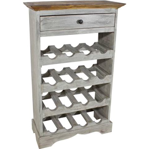 Wijnrek staand voor 16 flessen met lade, 55x23x85cm, massief hout, gerecycled