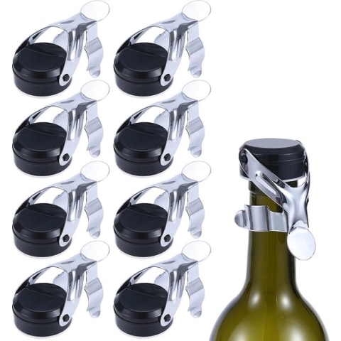 Champagnestop, 8 flessenstoppen met hendel, roestvrijstalen flessenstop, bierflessen, wijnstop voor wijncollectie, champagne, glazen flessen, mousserende wijn