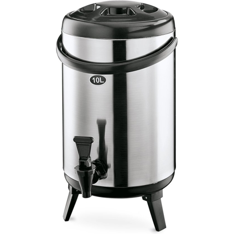 Geïsoleerde drankdispenser met kraan, drankdispenser - Zilver, 10 L, roestvrij staal, kunststof