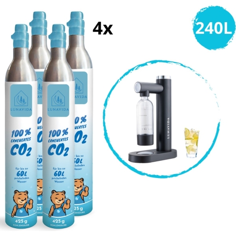 LunaVida CO 2 cilinder - 4 stuks - 60L - geschikt voor LunaVida's SodaMaker - Compatible met diverse Europese merken