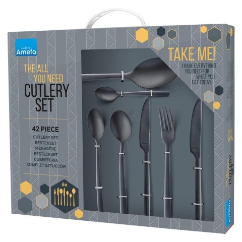 Amefa Manille - Mat Zwart - 42 delige All you need bestekset - 6 personen - complete bestek set
