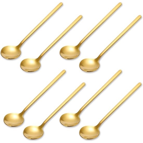Koffielepel, gouden roestvrijstalen lepel, dessertlepel, roerlepel van roestvrij staal, mini-theelepels, voor koffie, dessert, thee, yoghurt en ijsbeker (8 stuks)