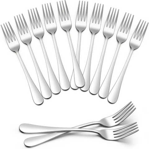 Vorken, 12 delig, geroosterd servies, menuvorken, 20 cm, elegante en grote eetvorken voor thuis, restaurant, hotel, hoogglans gepolijst en gladde randen,