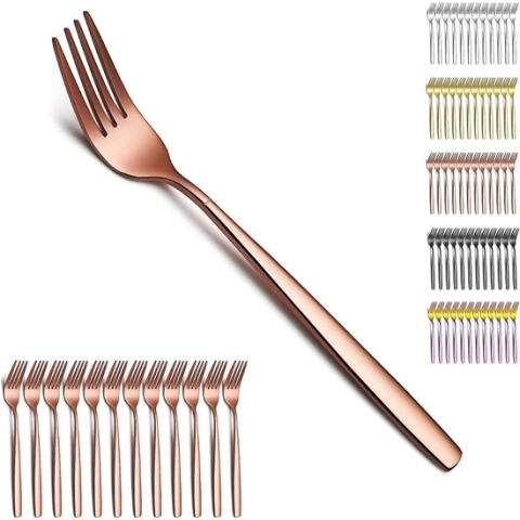 Roségoud dinervork 12, roestvrij staal titanium glanzend roségoud gegalvaniseerd vorkset, vork en lepel bestek, lepel en vork set