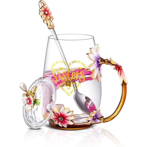Zus aan Zus Cadeau: Elegante Bloemen Theemok, Koffiemok is een Uniek Geschenk, Verjaardagscadeau, voor Kleine, Grote Zussen, Schoonzus.