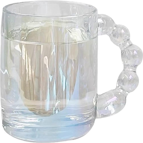 Glazen koffiekop, 320 ml, mooie parelgreep, schattige kopjes, glaswerk voor thee, cappuccino, latte, muesli, yoghurt, melk, verjaardag, moeder, Kerstmis (kleurfocus)