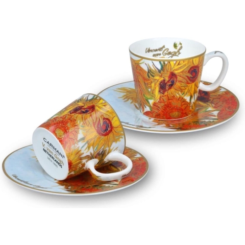 Espresso kop en schotel set van 2 met 'Zonnebloemen' van Vincent Van Gogh 125 ml