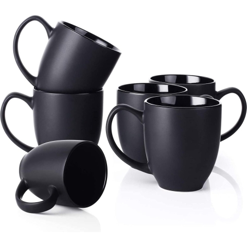 475ml koffiekopjes/koffiemokset, 6 grote porseleinen koffiekopjes - grote koffiepot met handvat - matte keramische kop voor koffie, thee en cacao, zwarte koffiekopjes, 6 stuks
