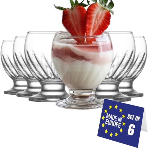 Moderne IJscoupes Glas Set van 6, 215 ml, 100% Loodvrije IJsbrillen met Voet, Dessertschalen Glas, Dessertglazen met Voet, Glas IJscoupes, IJscoupes, IJs