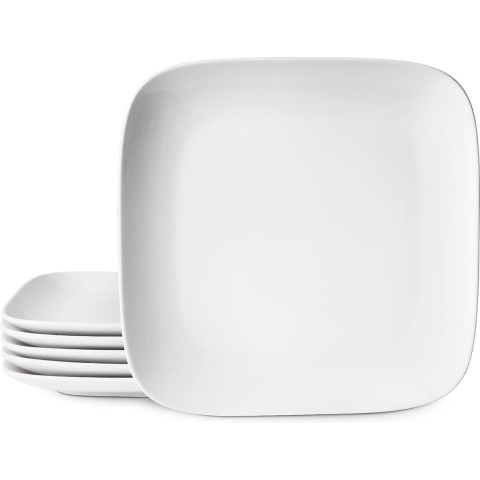 DOWAN Set van 6 platte borden, 27 cm, vierkante saladeborden van porselein, witte dessertborden voor diners, serveerborden voor dessert, salade, gerechten en kerstfeesten, wit