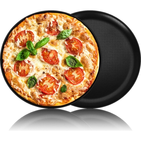 Pizzaplaat, 2 stuks, 30 cm, antiaanbaklaag, roestvrij staal, ronde pizzabakplaat voor pizzabakken, duurzaam en eenvoudig te reinigen