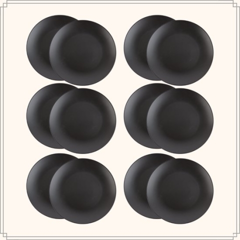 OTIX Bordenset - Dinerbord - Borden - Plat - Set van 12 - Mat zwart - Diameter 27cm - Aardewerk - IVY Servies