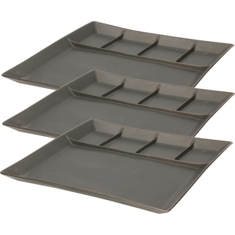 Svenska Living set van 8x stuks fondueborden/gourmetborden 5-vaks zwart aardewerk 24 cm