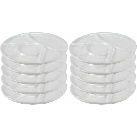 Set van 10x witte fondue/gourmet/bbq borden 22,7 x 1,8 cm 6 vakken - Dinerborden 6-vaks vierkant - Fonduebord - Gourmetbord - Barbecuebord