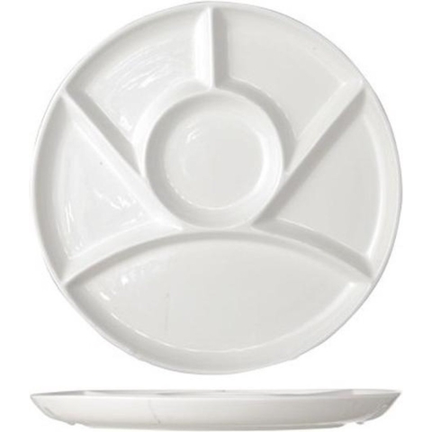 Set van 8x stuks fondueborden/barbecueborden/gourmetborden met vakjes rond wit porselein 24 cm