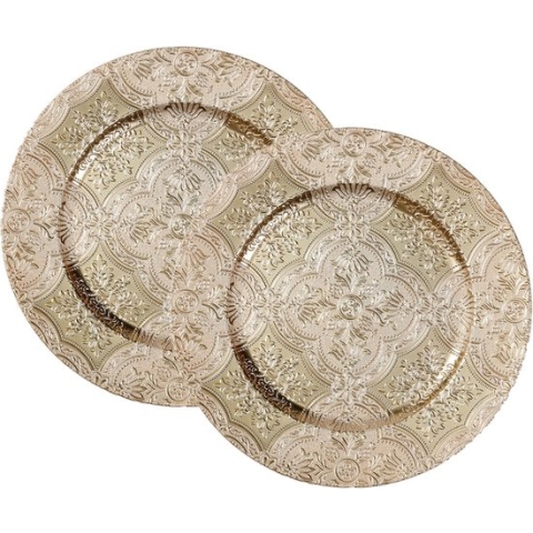 Inge Christmas kerstdiner onderborden -12x - 33 cm -kunststof -goud brokant