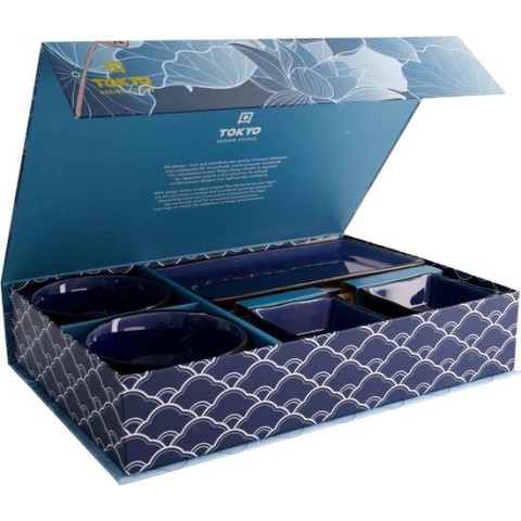 Tokyo Design Studio - Glassy Dark Blue - Sushi Servies - 8 delig - 2 persoons