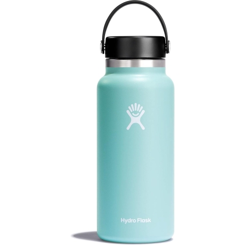 Waterfles 946 ml (32 oz) geïsoleerde roestvrijstalen waterfles Sportfles met lekvrije flexibele dop Deksel en riem Thermische fles Vaatwasmachinebestendig Brede monddauw