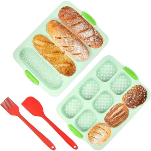 Broodbakvorm, siliconen, broodbakvormen, siliconen set, mini-baguette bakvorm, baguette, broodbakvorm, siliconen broodbakvorm, klein met siliconen mes en kwast