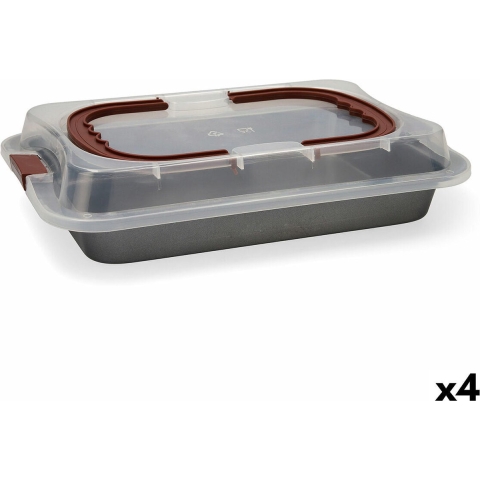 Oven Mould Quid Sweet Grey Met deksel Zwart Metaal 36 x 23 x 4,5 cm (4 Stuks)