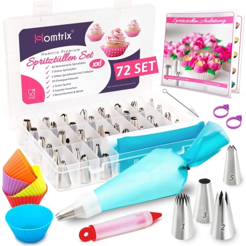 Spuitmonden, set spuitzakken, siliconen met genummerde roestvrijstalen spuitmonden, cupcake vormpjes, wegwerpspuitzak