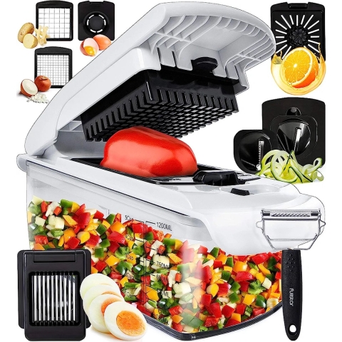 9-in-1 Vegetable Slicer Onion Chopper Food Chopper Manual Spiralizer - Multifunctional Vegetable Cutter Veg Onion Dicer Salad Chopper Potato Cutter - Juicer Egg Slicer Yolk Separator Peeler - Groentesnipper