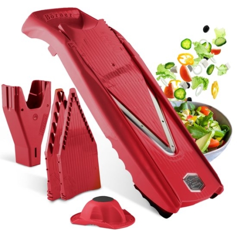 Börner Mandoline V5 Starter | 5-delige set | 6 snijdiktes | Geschikt als Frietsnijder | BPA-vrij en Roestvrij | Rood