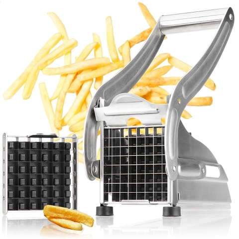 frietsnijder - frietsnijder van roestvrij staal - aardappelpers met 2 snij-inzetstukken - fruit-, groente- en kaassnijder vaatwasmachinebestendig (Roestvrij staal - 1 stuk)