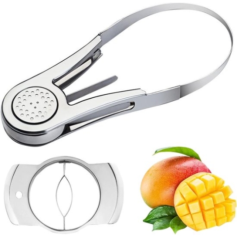 Mangosnijder, roestvrij staal, mangoverdeler, extra groot, ultrascherp, vervanging, snijder, ontpitter, fruitkernverwijderaar, used for mango-onderdelen en het ontpitten van keukengereedschap
