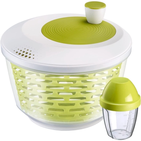 Saladeset: 1 slacentrifuge, 4,4 liter + 1 schudbeker, 0,25 liter, kunststof, BPA-vrij, spinderella, kleur: transparant/wit/groen, 243022E7