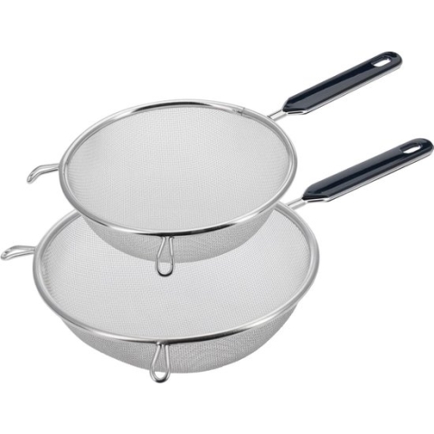 2 huishoudzeven, traditioneel, ø 18 cm + ø 20 cm, roestvrij staal/kunststof, zilver/zwart,