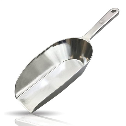 Handige schep, grote meelschep, zakschep, voederschep, zak, voer, meel, suiker, schep, giet van metaal, gegoten aluminium, roest klinknagel, 25 cm, glanzende uitvoering, 250 ml