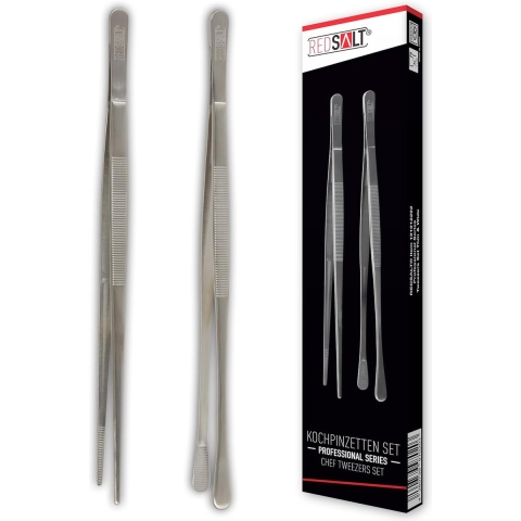 Premium kookpincetten, set van 2, 30 cm, inox 18/10 roestvrij staal, vaatwasmachinebestendig, professionele kokentang, pincet voor levensmiddelen, keuken, barbecue, gourmettang, keukenpincet,