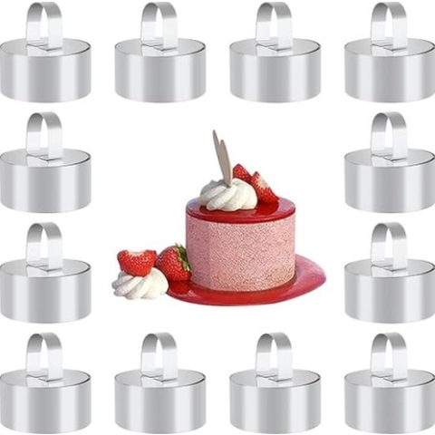 Dessertringen - Bakringen - Met Stamper - 8 cm (Rond) - 12 stuks - Taartring - Bakringen - Mousseformen - Roestvrij Staal